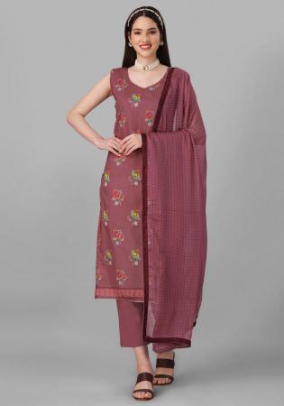 Picture of Sublime Cotton Rosy Brown Straight Cut Salwar Kameez