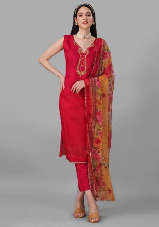 Picture of Enticing Cotton Crimson Straight Cut Salwar Kameez