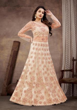 Picture of Shapely Net Tan Anarkali Salwar Kameez