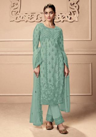 Picture of Net Dark Sea Green Straight Cut Salwar Kameez