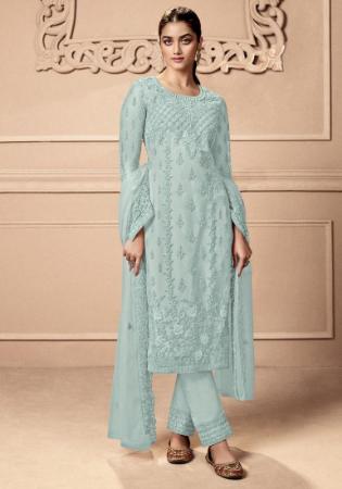 Picture of Net Dark Sea Green Straight Cut Salwar Kameez