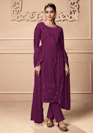 Picture of Ideal Net Purple Straight Cut Salwar Kameez