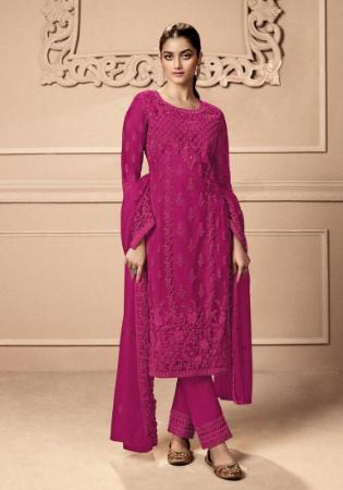 Picture of Net Medium Violet Red Straight Cut Salwar Kameez