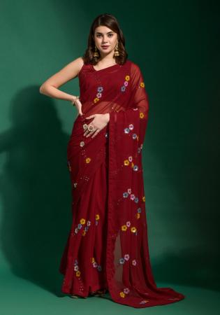 Picture of Beauteous Georgette Maroon Saree