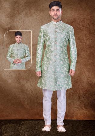 Picture of Graceful Silk Dark Sea Green Sherwani