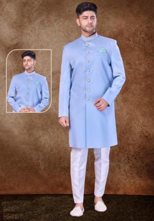 Picture of Splendid Silk Light Sky Blue Sherwani