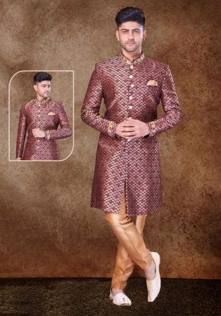 Picture of Delightful Silk Rosy Brown Sherwani