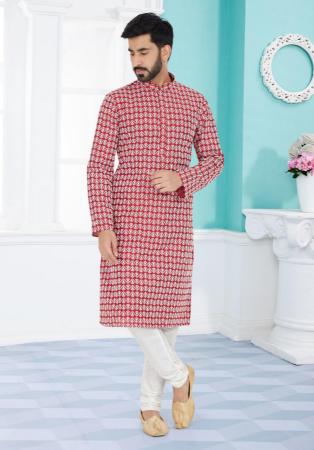 Picture of Gorgeous Silk Fire Brick Kurtas