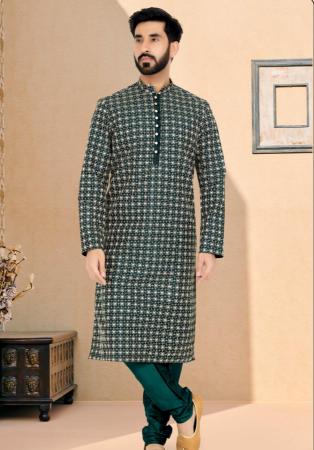 Picture of Graceful Silk Dark Sea Green Kurtas