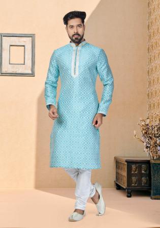 Picture of Shapely Silk Light Steel Blue Kurtas