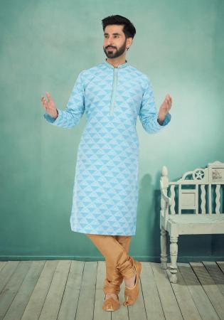 Picture of Elegant Silk Pale Turquoise Kurtas