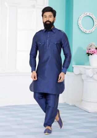 Picture of Excellent Silk Dark Slate Blue Kurtas