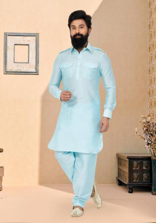 Picture of Elegant Silk Light Steel Blue Kurtas