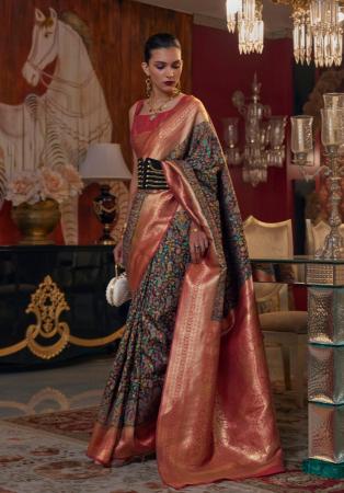 Picture of Statuesque Silk Dark Slate Grey Saree