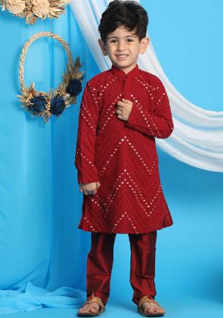 Picture of Taking Georgette Fire Brick Kids Kurta Pyjama