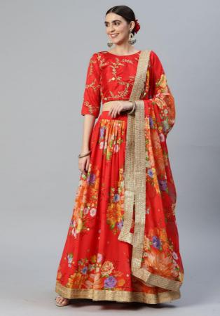 Picture of Pretty Silk Fire Brick Lehenga Choli