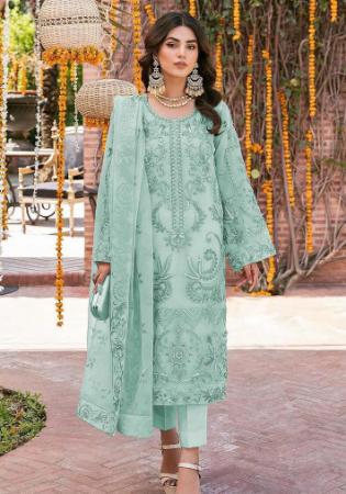 Picture of Organza Dark Sea Green Straight Cut Salwar Kameez