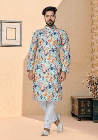 Picture of Well Formed Cotton Light Steel Blue Kurtas