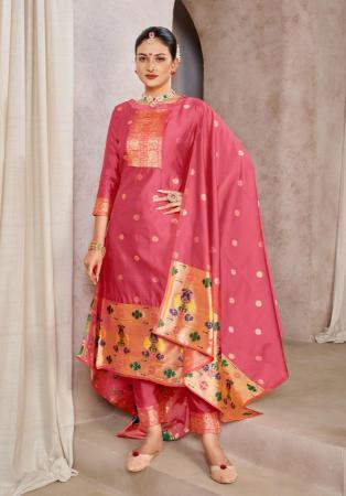 Picture of Silk Pale Violet Red Straight Cut Salwar Kameez