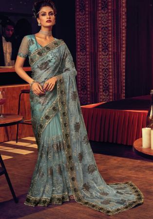 Picture of Graceful Net Dark Sea Green Saree