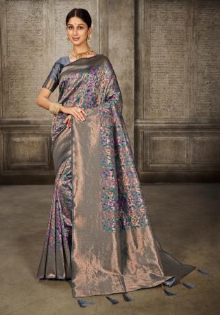 Picture of Lovely Silk Light Slate Grey Saree