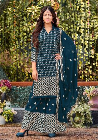 Picture of Georgette Midnight Blue Straight Cut Salwar Kameez