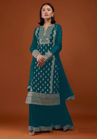 Picture of Georgette Dark Green Straight Cut Salwar Kameez