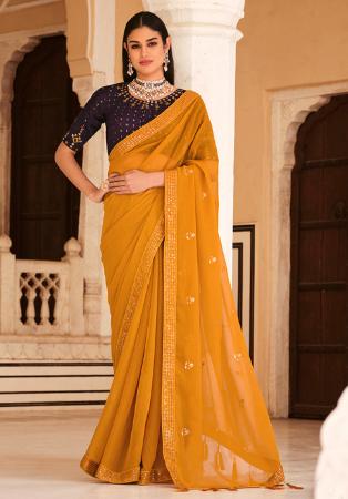 Picture of Good Looking Chiffon Dark Golden Rod Saree