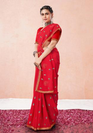 Picture of Amazing Georgette Crimson Saree