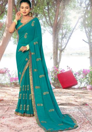 Picture of Pretty Georgette Teal Saree