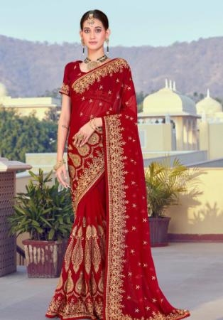 Picture of Superb Georgette Dark Red Saree