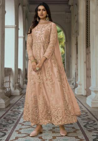 Picture of Fine Net Tan Anarkali Salwar Kameez