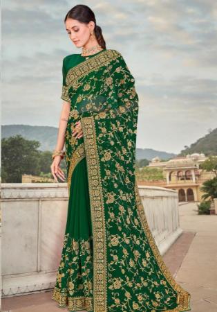 Picture of Magnificent Georgette Dark Green Saree