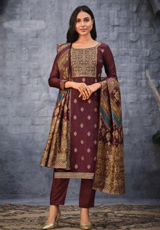 Picture of Marvelous Silk Maroon Straight Cut Salwar Kameez