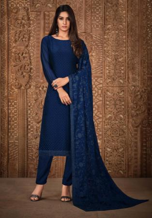 Picture of Georgette Midnight Blue Straight Cut Salwar Kameez