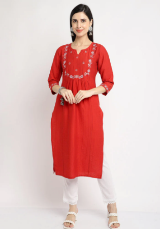 Picture of Wonderful Rayon & Cotton Crimson Kurtis And Tunic