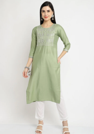 Picture of Rayon & Cotton Dark Sea Green Kurtis And Tunic