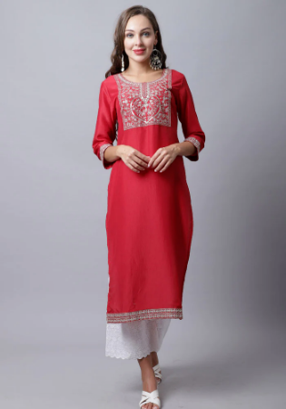 Picture of Radiant Cotton & Silk Fire Brick Kurtis And Tunic