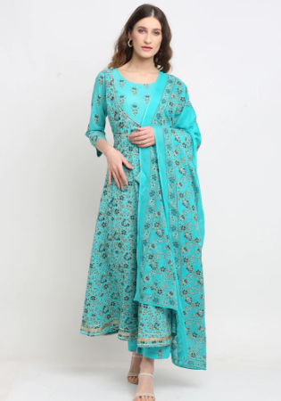 Picture of Cotton Light Sky Blue Readymade Salwar Kameez