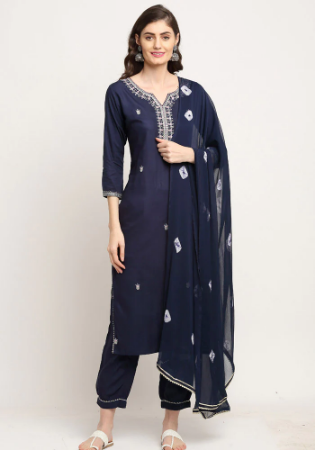 Picture of Sightly Cotton Navy Blue Readymade Salwar Kameez