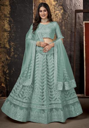 Picture of Magnificent Net Light Slate Grey Lehenga Choli