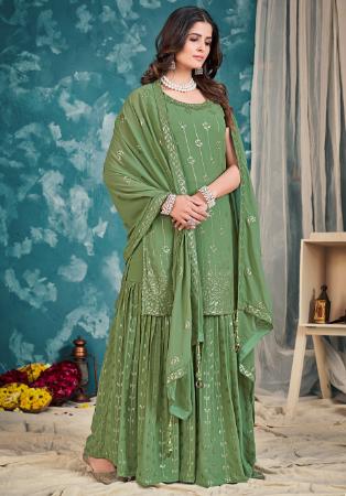 Picture of Georgette Dark Sea Green Straight Cut Salwar Kameez