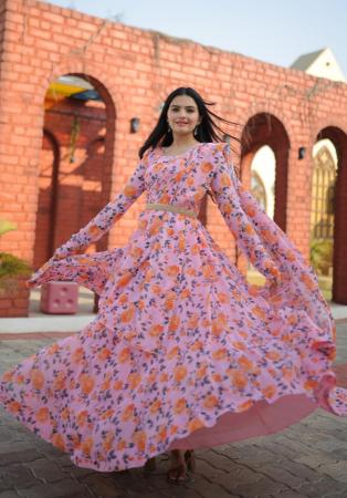 Picture of Resplendent Georgette & Silk Rosy Brown Readymade Gown