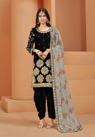 Picture of Silk Dark Slate Grey Straight Cut Salwar Kameez