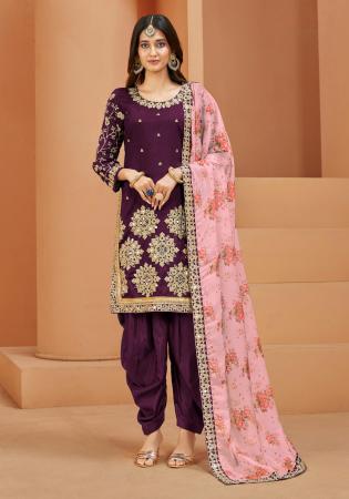 Picture of Shapely Silk Purple Straight Cut Salwar Kameez