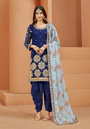 Picture of Silk Midnight Blue Straight Cut Salwar Kameez