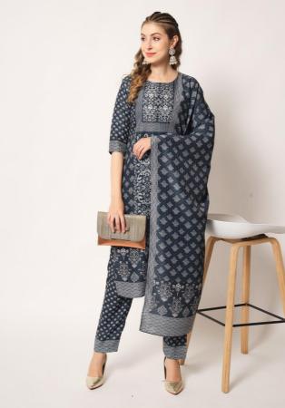 Picture of Chiffon Dark Slate Grey Straight Cut Salwar Kameez