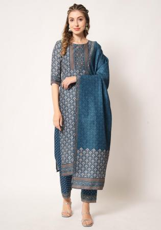 Picture of Chiffon Dark Slate Grey Straight Cut Salwar Kameez