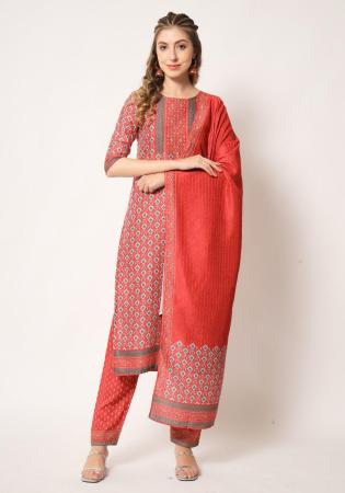 Picture of Charming Chiffon Tomato Straight Cut Salwar Kameez