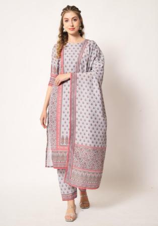 Picture of Pleasing Chiffon Silver Straight Cut Salwar Kameez